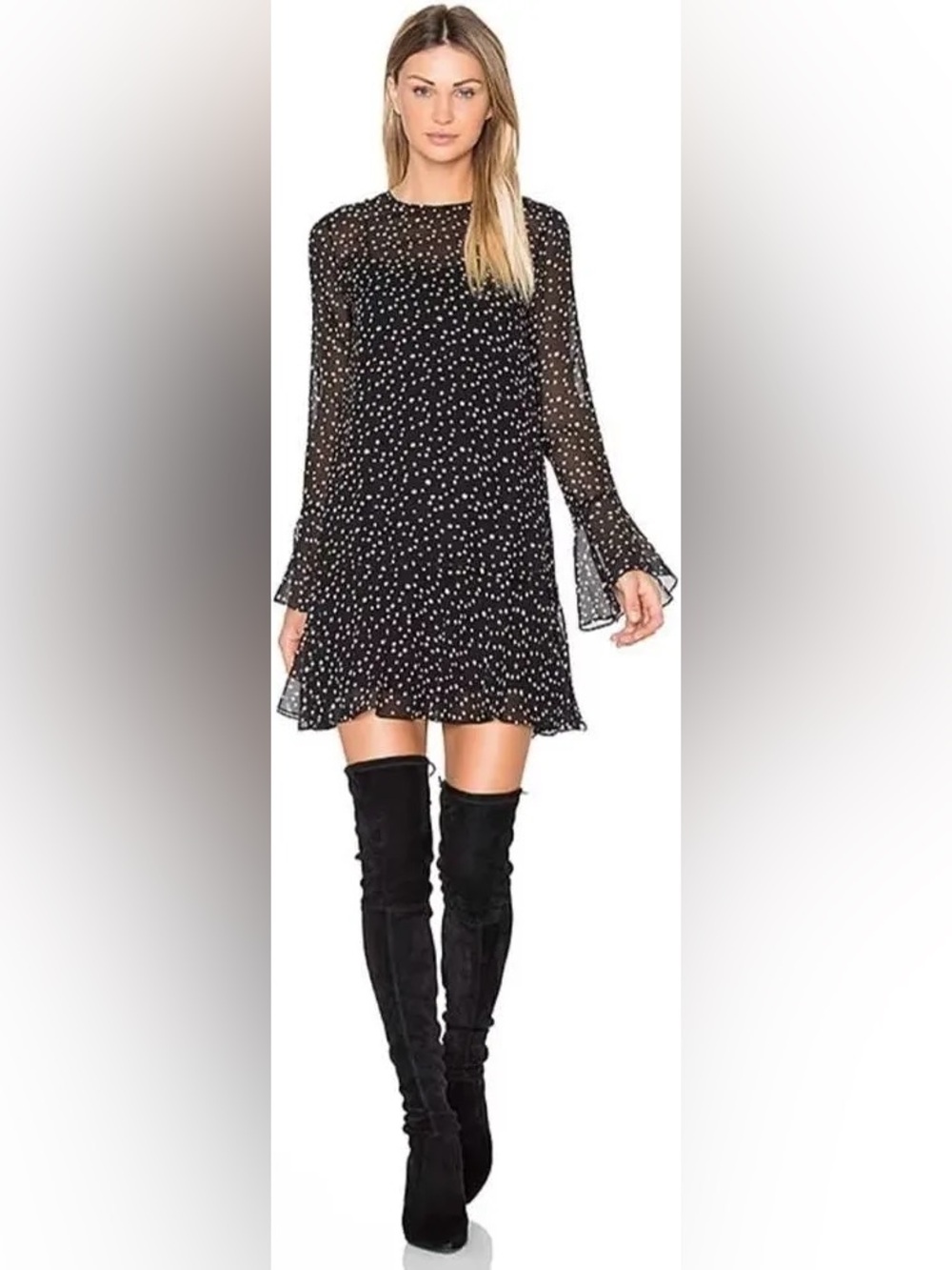 THEORY NWT Marah Starry Print 100% Silk Dress Black Ivory Size 10 No Slip
